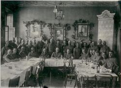Officers of the 1st Greater Poland Uhlan Regiment, the 2nd Mounted Battery and the 1st Greater Poland Rifle Regiment, with the commander of the 1st Greater Poland Rifle Division (14 DP) General Daniel Konarzewski in an officers’ casino in Babruysk , 8 July 1920.
