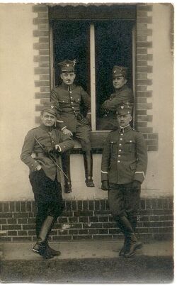 Lieutenant Klemens Rembowski (sitting in the window), 1919
