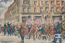 A tribute paid by Polish children to Ignacy Paderewski in Poznań, under the building of the Bazar, Friday 27 December 1918, before noon.