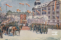 The Polish armed forces, commanded by General Dowbor-Muśnicki, being sworn in on Sunday 26 January 1919, on Wilhelmowski Square (Wolności Square) in Poznań.