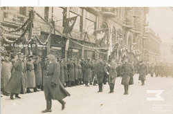 Greater Poland military forces taking the oath on Wilhelmowski Square. Mounted riflemen of the 1st Greater Poland Uhlan Regiment Poznań, 26/01/1919