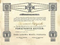 “Zawaleczność” (“For Bravery”) The Poznań People’s Council’s Memorial Cross award document